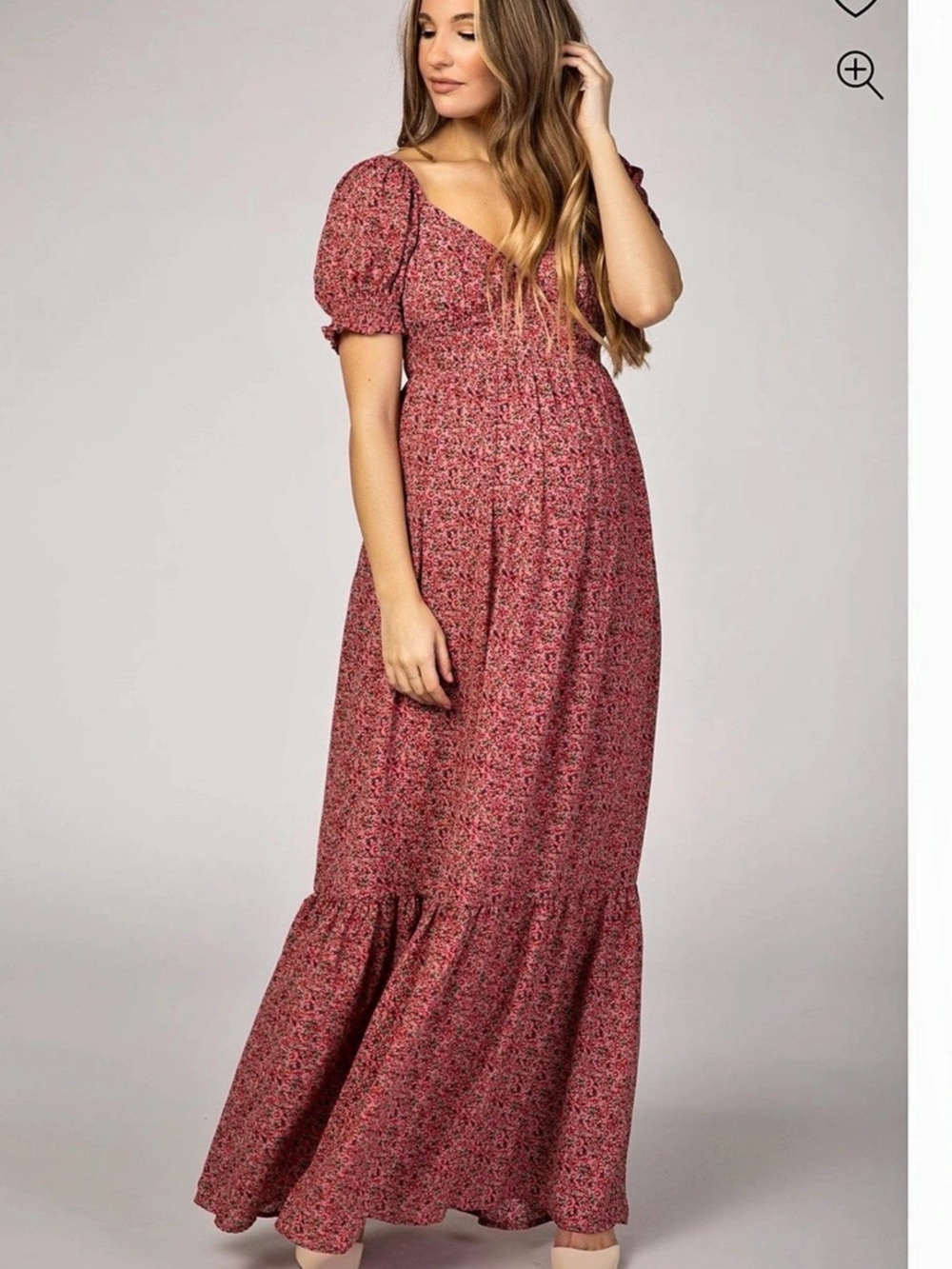 PinkBlush Pink Floral Puff Sleeve Maternity Maxi Dress Small - NWOT